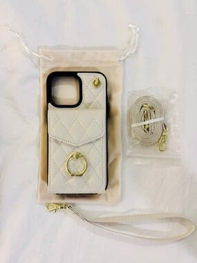 Leather Crossbody iPhone Case wallet w/optional strap and ring/kickstand-NWT